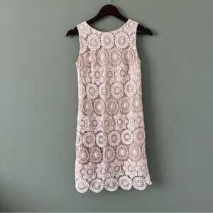 Eliza J Ivory Crochet Lace with Nude Underlay Sleeveless Petite Sheath Dress 2P